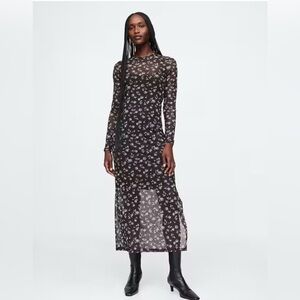 GAP Black Floral Sheer Long Sleeve Dress NWOT